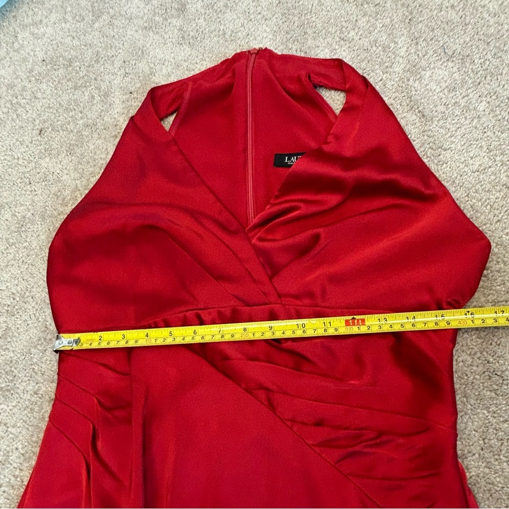 Lauren Ralph Lauren Red Sleeveless Pleated Satin Charmeuse Halter Maxi Gown 10 - Picture 12 of 17